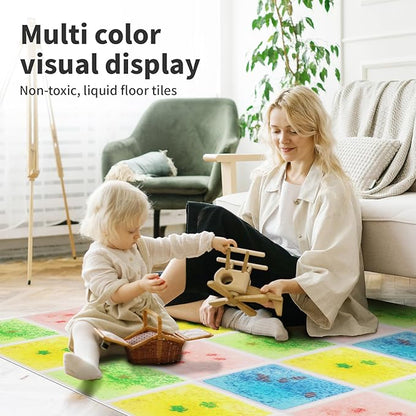 Art3d 4-Pack Liquid Sensory Floor Tiles, Colorful Liquid Fusion Senroy Dance Play Mat for Kids Toddler, 11.8"x11.8" Sea World