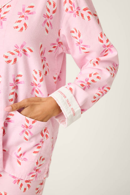 Sweeter Than Sugar 3-Piece Candy Cane Print Flannel PJ Set