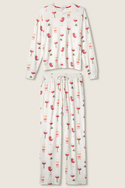 Let's Get Toasty Holiday Wine Print Pants Set